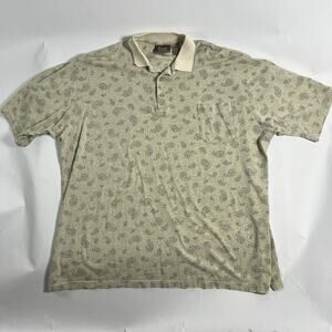 VTG Farah Men's 2XL Regular‎ Polo Shirt Beige Paisley S/S Cotton Collared Pocket